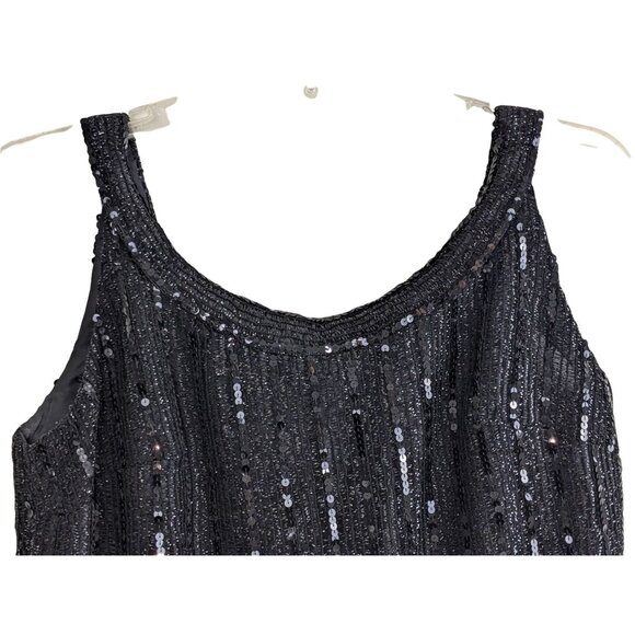 Vintage Judith Imports Black Sequined Sleeveless Dress Made In France Size 42 - Picture 10 of 13